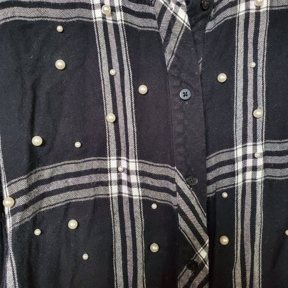 Laundry By Shelli Pearl Embellished Flannel Shirt Western Boho Feminine Y2K L - Picture 4 of 8